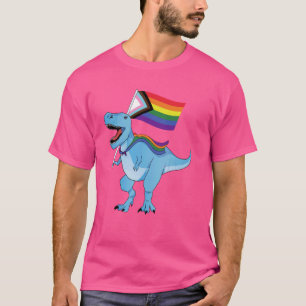 Gay Pride Dino Trex Rainbow Flag Lgbt Ally Boys Ki T-Shirt