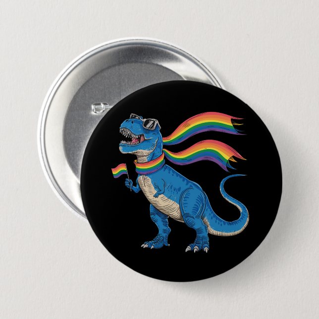 Gay Pride Dino Trex Rainbow Flag Lgbt Ally  Button (Front & Back)
