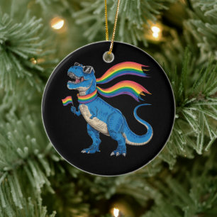 Gay Pride Dino Trex Rainbow Flag Lgbt Ally  Ceramic Ornament