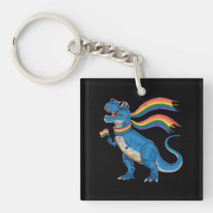 Gay Pride Dino Trex Rainbow Flag Lgbt Ally Keychain