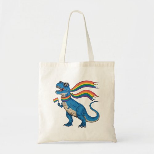 Gay Pride Dino Trex Rainbow Flag Lgbt Ally  Tote Bag