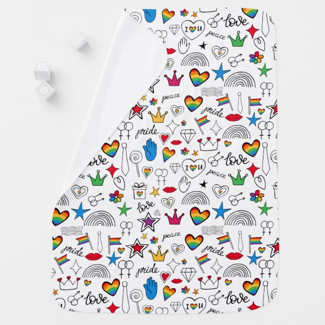Gay Pride Doodle Pattern Baby Blanket (In Situ)