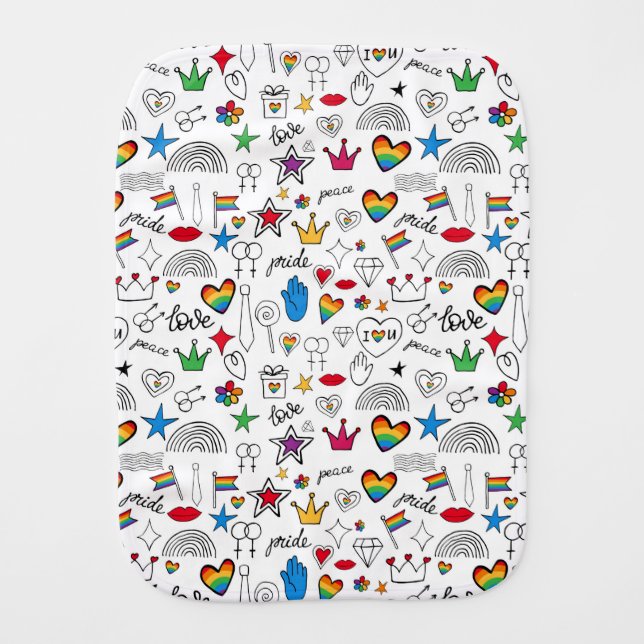 Gay Pride Doodle Pattern Baby Burp Cloth (Front)