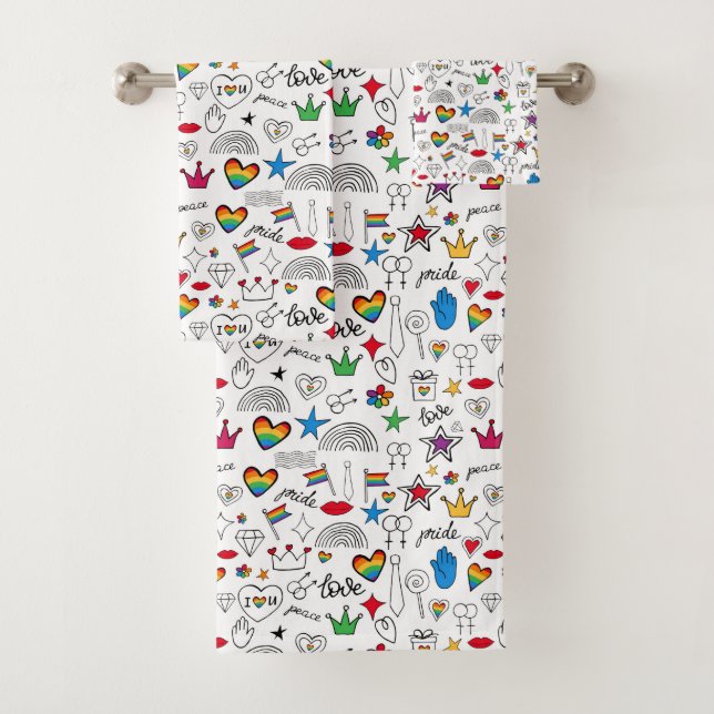 Gay Pride Doodle Pattern Bath Towel Set (Insitu)