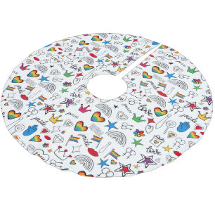 Gay Pride Doodle Pattern Brushed Polyester Tree Skirt