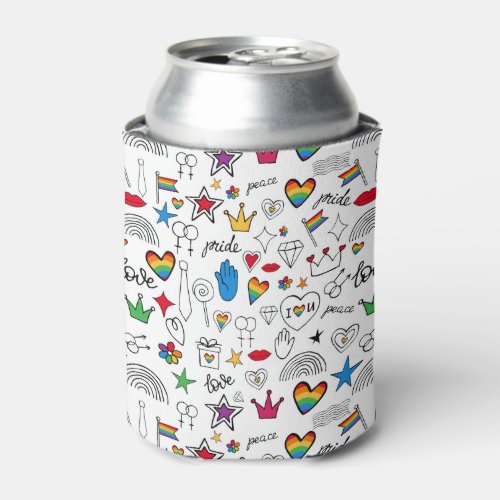 Gay Pride Doodle Pattern Can Cooler