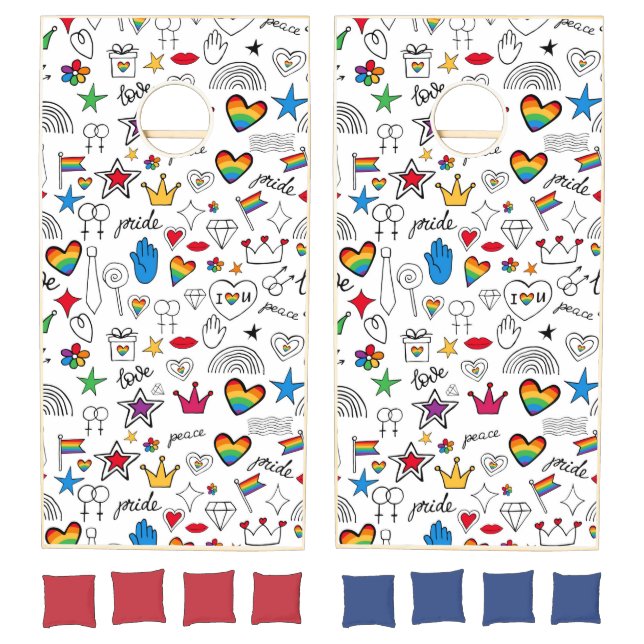 Gay Pride Doodle Pattern Cornhole Set (Set)