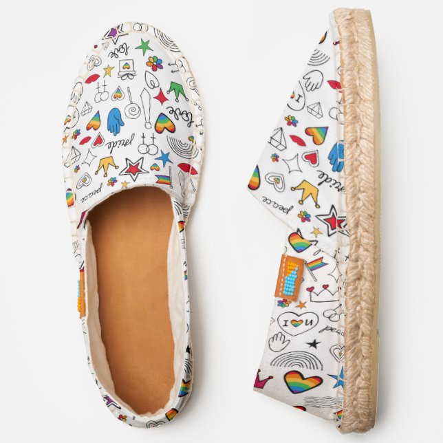 Gay Pride Doodle Pattern Espadrilles (Side)