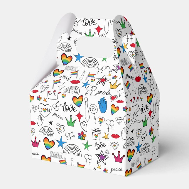 Gay Pride Doodle Pattern Favor Boxes (Front Side)