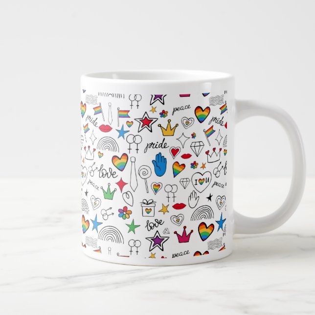 Gay Pride Doodle Pattern Giant Coffee Mug (Right)