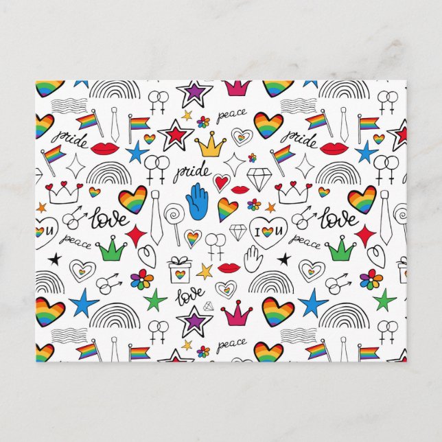 Gay Pride Doodle Pattern Holiday Postcard (Front)