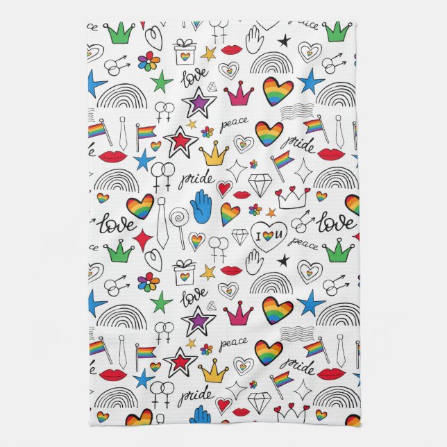Gay Pride Doodle Pattern Kitchen Towel (Vertical)