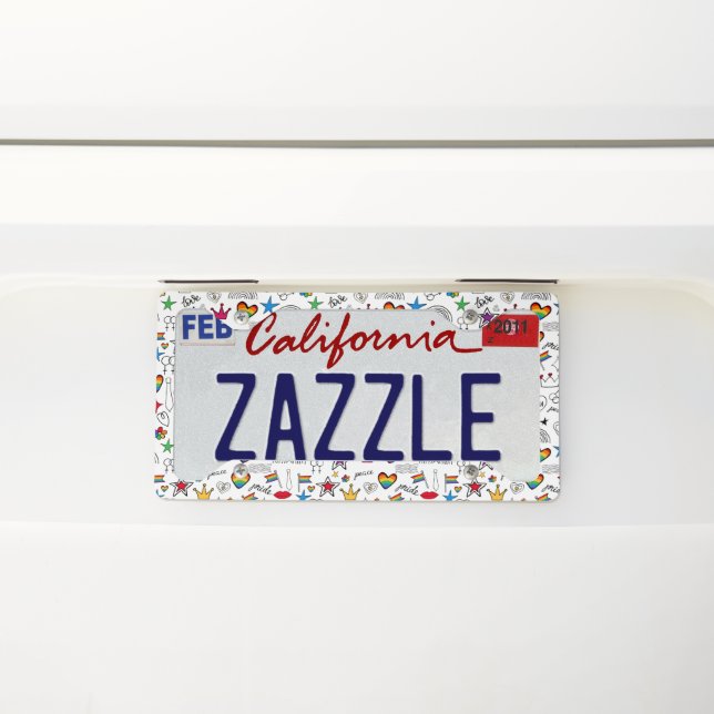 Gay Pride Doodle Pattern License Plate Frame (On Car)
