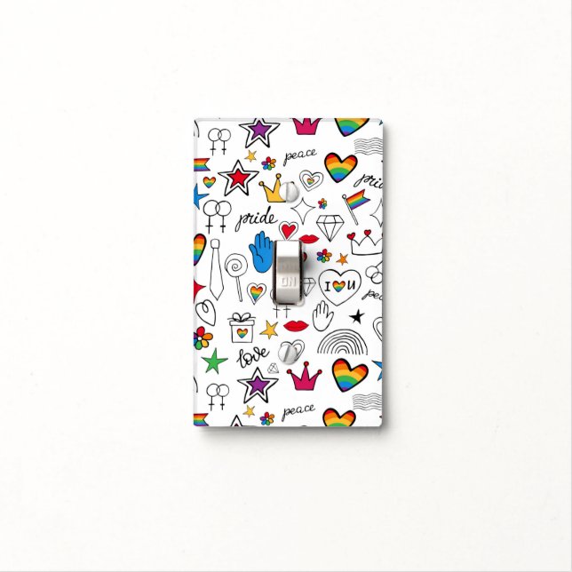 Gay Pride Doodle Pattern Light Switch Cover (In Situ)