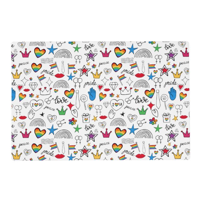 Gay Pride Doodle Pattern Placemat (Front)