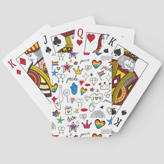 Gay Pride Doodle Pattern Poker Cards (Back)