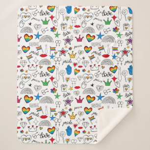 Gay Pride Doodle Pattern Sherpa Blanket