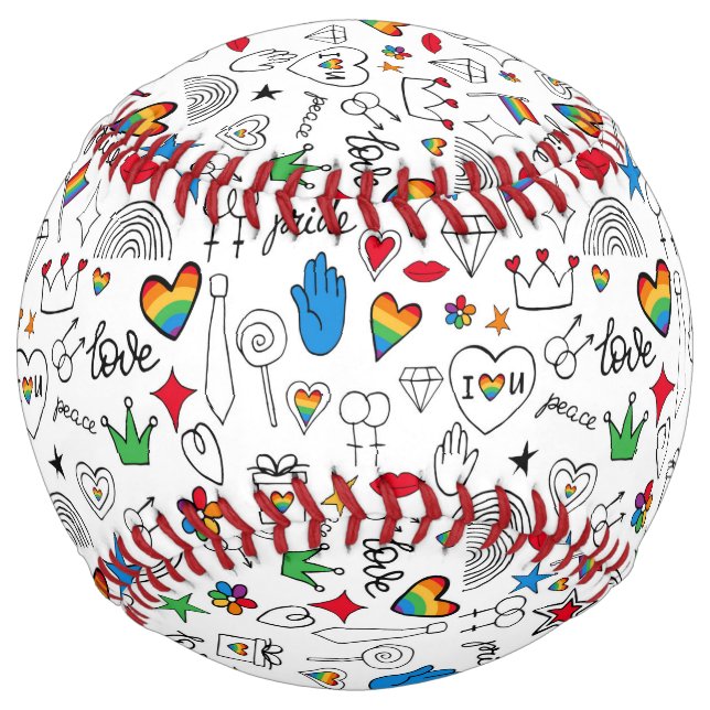 Gay Pride Doodle Pattern Softball (Front)