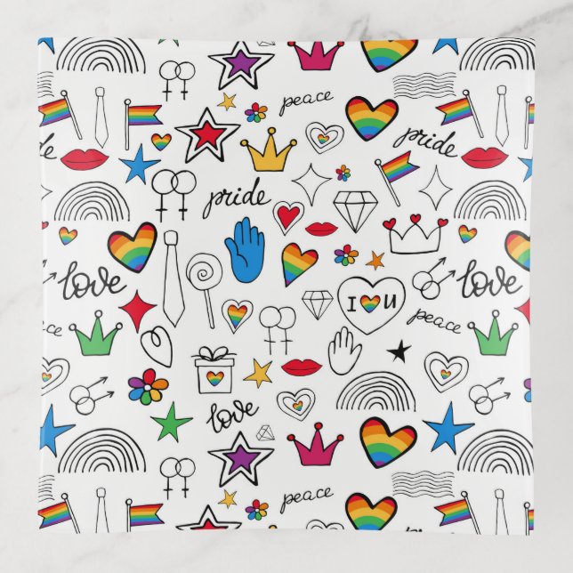Gay Pride Doodle Pattern Trinket Tray (Front)
