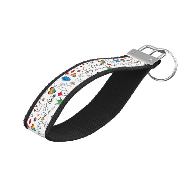 Gay Pride Doodle Pattern Wrist Keychain (Angled Up)