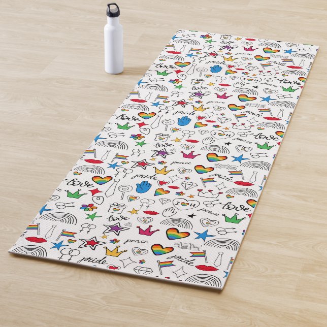 Gay Pride Doodle Pattern Yoga Mat (In Situ)