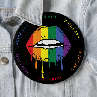Gay Pride Dripping Paint Rainbow Lips Button