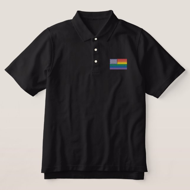Gay Pride Embroidered Polo Shirt (Design Front)