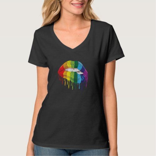 Gay Pride Equality Of Rainbow Drip Lip Biting Of L T_Shirt