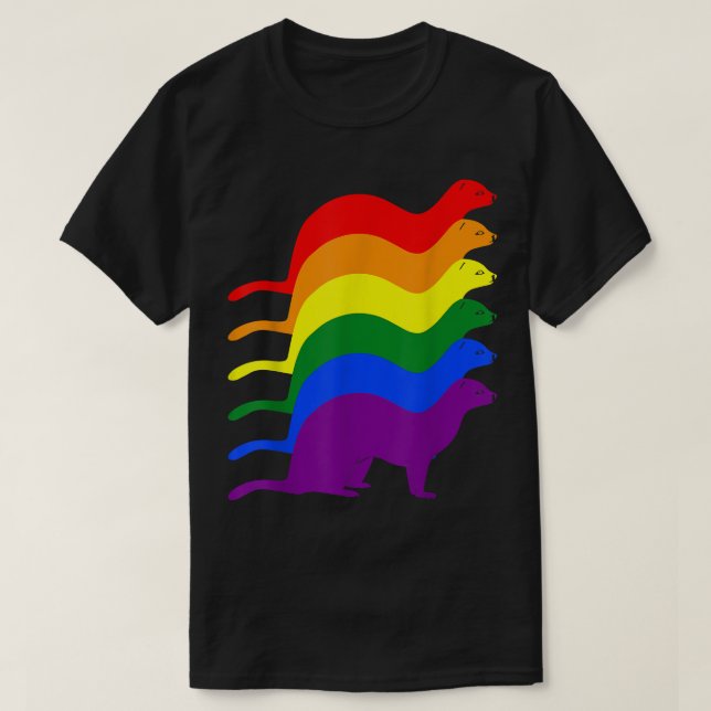 Gay Pride Ferret LGBT Rainbow Flag Awareness  T-Shirt (Design Front)