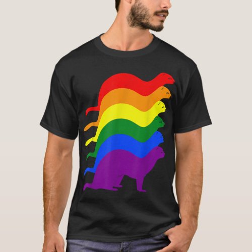 Gay Pride Ferret LGBT Rainbow Flag Awareness  T_Shirt