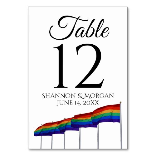 Gay Pride Festive Rainbow Flags Wedding  Table Number