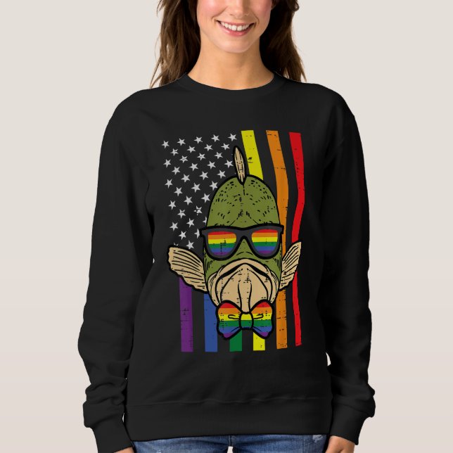 Gay Pride Fish US Rainbow Flag Lgbt Patriotic Men  Sweatshirt (Front)