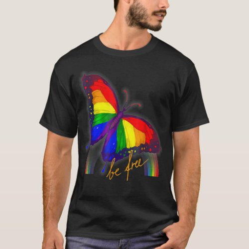 Gay Pride Flag Butterfly LGBT  CSD Be freegay gif T_Shirt