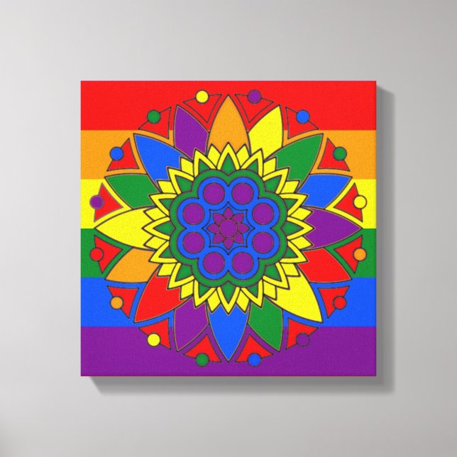 Gay Pride Flag Colors Mandala LGBT Canvas Print (Front)