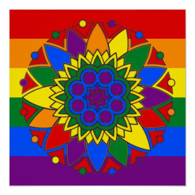Gay Pride Flag Colors Mandala LGBT Poster (Front)