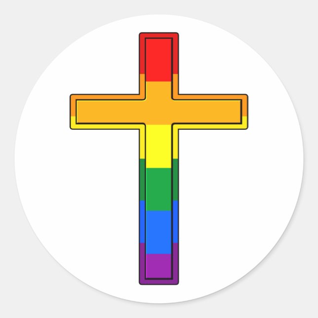 Gay Pride Flag Cross Classic Round Sticker (Front)