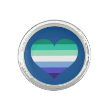 Gay Pride Flag Heart Motif Round Silver Ring