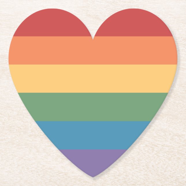 Gay Pride Flag Heathered Heart Paper Coaster (Front)