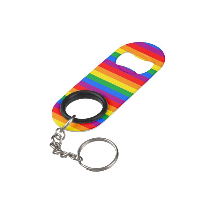 Gay Pride Flag Keychain Bottle Opener (Back Angled)