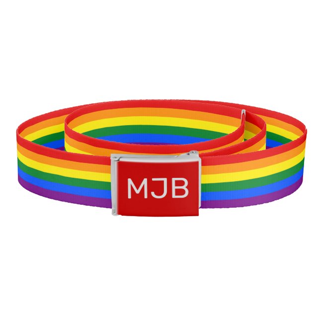 Gay Pride Flag Monogrammed Initials Belt (Coil)