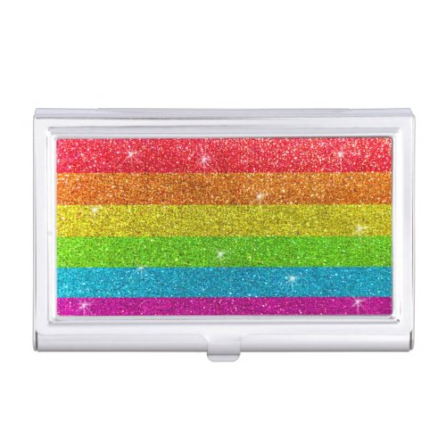 Gay Pride Flag Rainbow Glitter Stripes LGBT Love Business Card Case