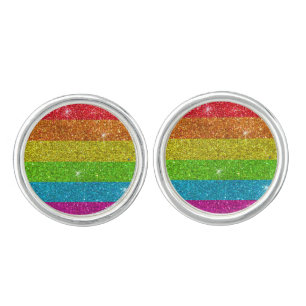 Gay Pride Flag Rainbow Glitter Stripes LGBT Love Cufflinks