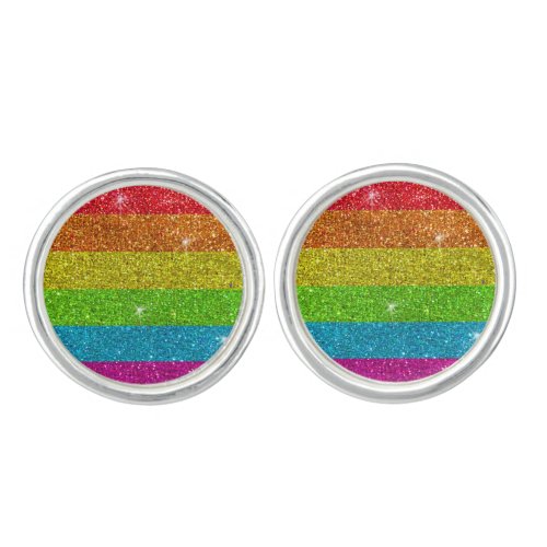 Gay Pride Flag Rainbow Glitter Stripes LGBT Love Cufflinks
