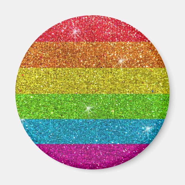 Gay Pride Flag Rainbow Glitter Stripes LGBT Love Magnet (Front)