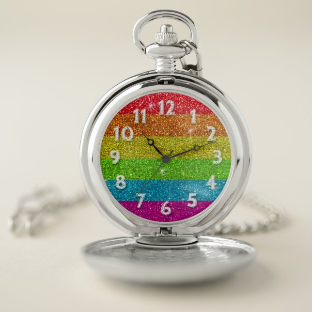 Gay Pride Flag Rainbow Glitter Stripes LGBT Love Pocket Watch (Inside)