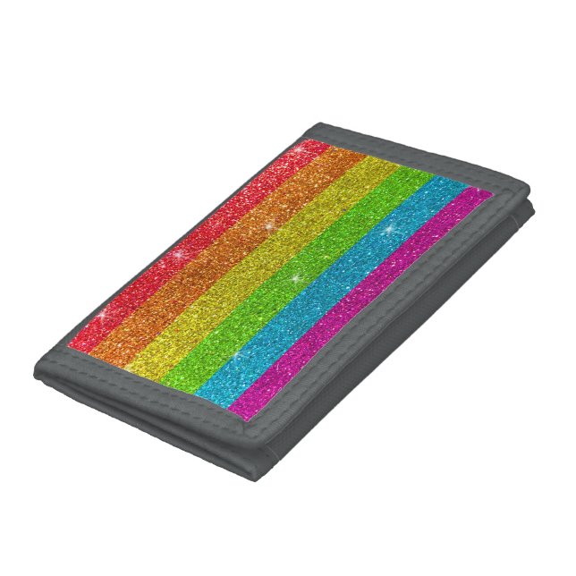 Gay Pride Flag Rainbow Glitter Stripes LGBT Love Trifold Wallet (Bottom)
