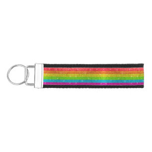 Gay Pride Flag Rainbow Glitter Stripes LGBT Love Wrist Keychain