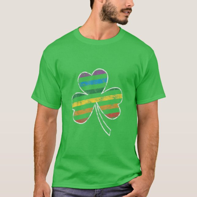 GAY PRIDE FLAG Shamrock LGBT St Patricks Day Parad T-Shirt (Front)