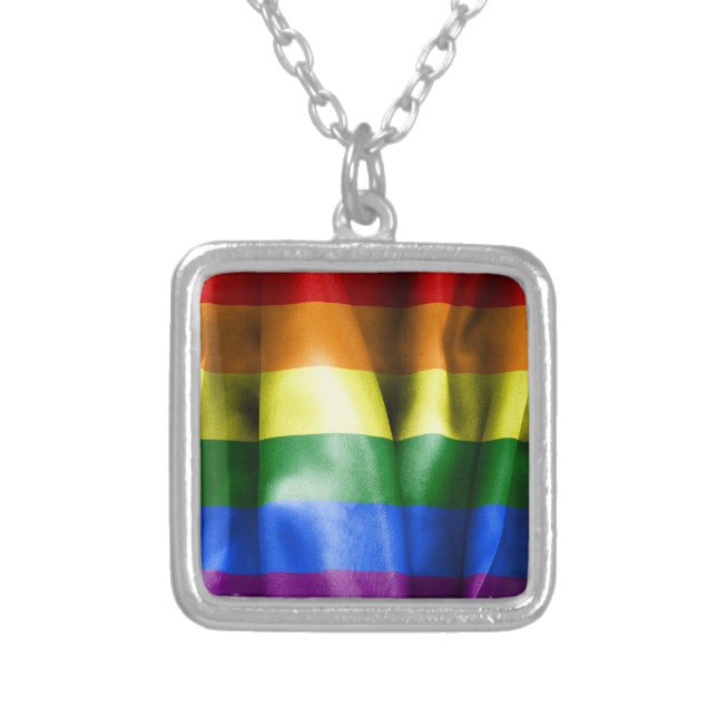 Gay Pride Flag Silver Plated Necklace (Front)