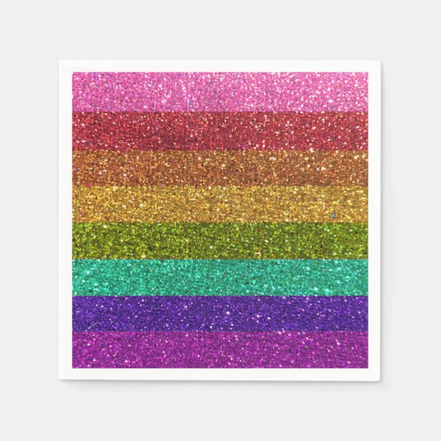 Gay Pride Flag Stripes Rainbow Glitter LGBTQIA Napkins (Front)